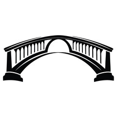 Stylized black and white illustration of an arched bridge with pillar supports