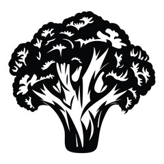 Fototapeta premium Black and White Broccoli Silhouette with Intricate Floral Pattern Details