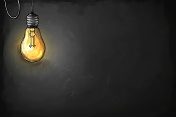 Glowing bulb hangs on dark background