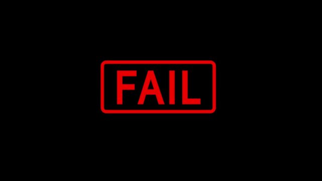 FAIL Text animated with blur and zoom out effect in black background. Game sticker or banner sign used to indicate a game over, failed mission, or critical error.