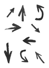 Watercolor arrows black on a white background