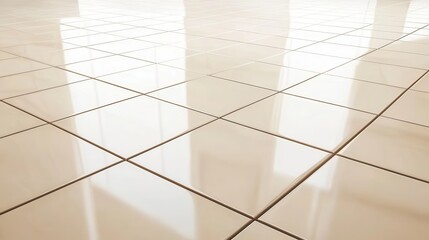 Gleaming, off-white tile floor reflecting light