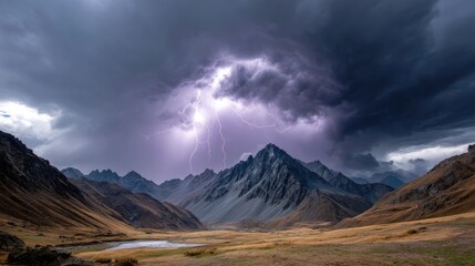 A thunderstorm unfolding over a remote mountain range