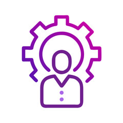 Industry leader icon with business person and gear in gradient outline style