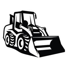Monochrome graphic of a front end loader or skid steer machine