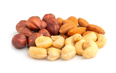 Variety of Mixed Nuts Isolated on White Background