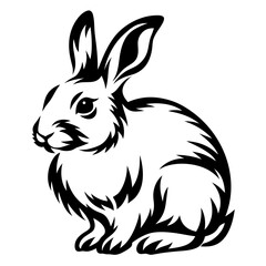 Stylized Vector Illustration of a Sitting Rabbit in Black and White