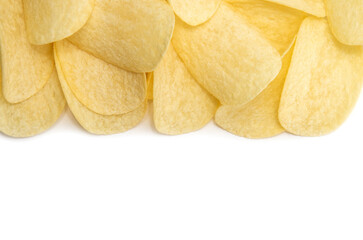 Potato chips isolated white background.