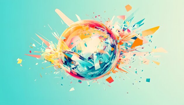 Vibrant abstract sphere explosion design in pastel shades.