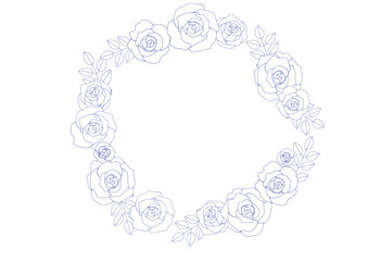 万年筆で描いたようなバラの花のリース　塗りなし