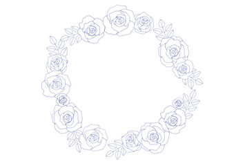 万年筆で描いたようなバラの花のフレーム　白塗り