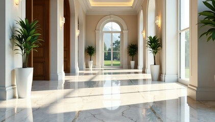 Fototapeta premium Elegant polished marble floor, gleaming and reflecting light , geometric, hard, surface