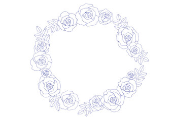 万年筆で描いたようなバラの花のフレーム　白塗り