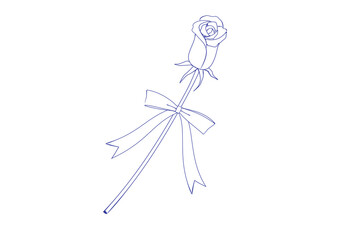 万年筆で描いたような一本のバラの花のイラスト　白塗り　