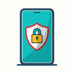 Protected smartphone displays security shield cartoon flat design illustration