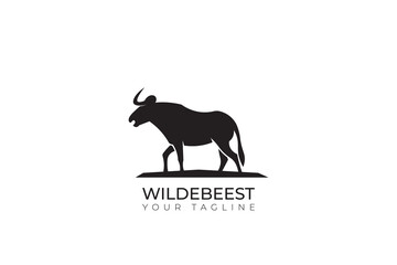 Wildebeest animal black silhouette logo, wildebeest minimalist logo