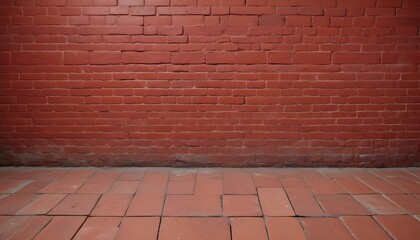 Fototapeta premium A classic red brick wall provides a textured backdrop with a matching tiled floor surface.