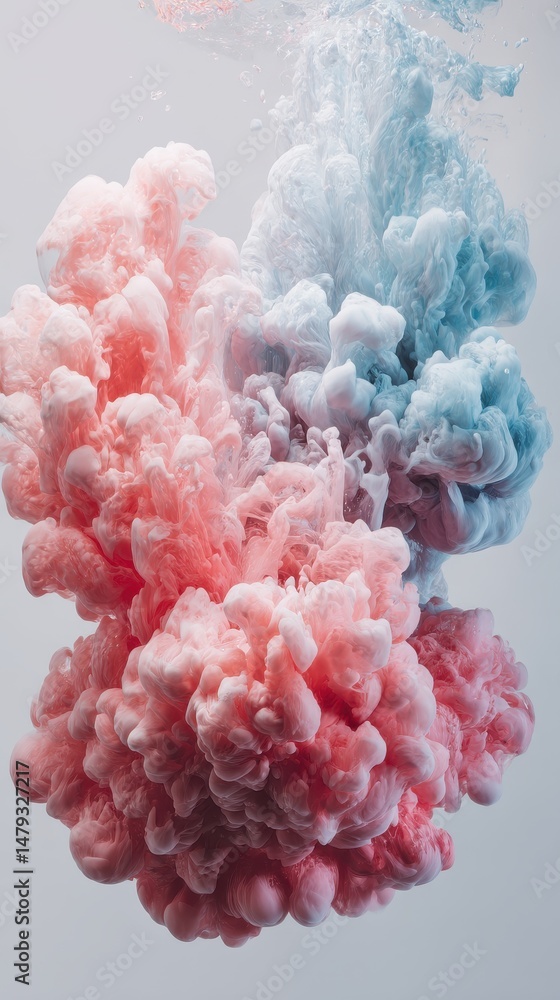 Poster abstract colorful swirls of pink and blue ink in water creating unique patterns and textures of flui