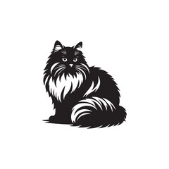 Ragdoll Cat Vector Silhouette: Soft, Plush-Furred Feline with Relaxed Posture and Large Blue Eyes, Captured in a Minimalist Outline for Elegant Pet Illustrations and Designs.
