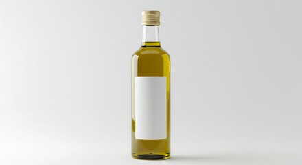 Olive oil bottle with blank label on white background