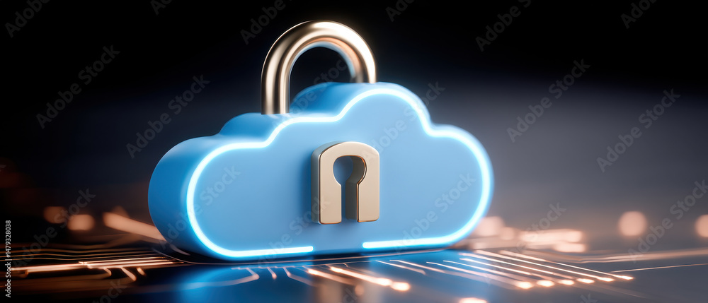 Aufkleber blue cloud padlock symbolizes cybersecurity advancement with encryption technology ensuring data pro