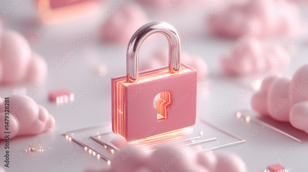 Poster digital padlock symbolizes cybersecurity advancement in cloud technology, ensuring data protection a