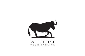 Wildebeest animal black silhouette logo, wildebeest minimalist logo
