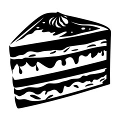 Simple black and white illustration of a delicious cake slice icon