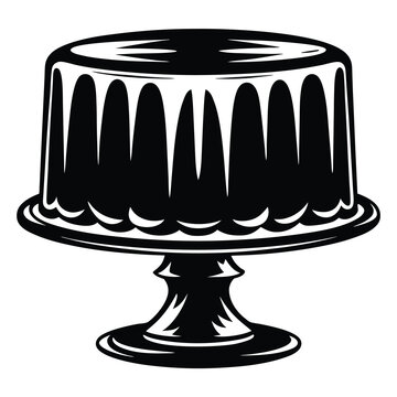 recommend clip art: Elegant vintage black and white cake stand with layered cake illustration