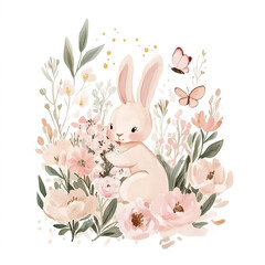Gentle romantic hand drawn watercolor illustration in pink pastel colors. Soft illustration, clip art on white background