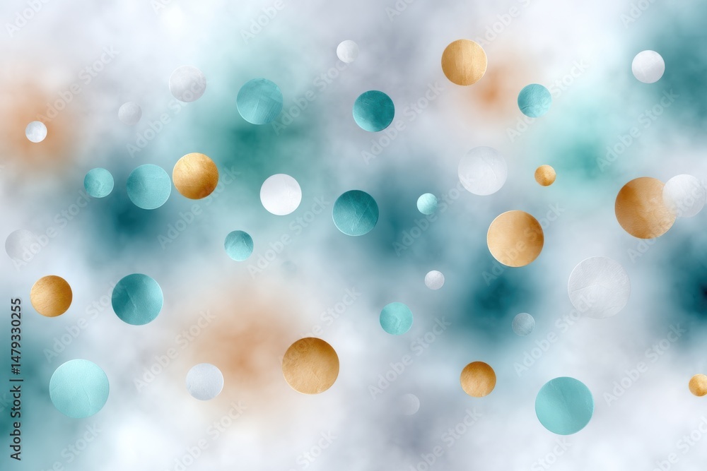 Poster retro-style polka dot pattern in pastel teal and soft sand, faded print effect for nostalgic tone,