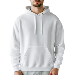 Simple white hoodie with a drawstring hood and kangaroo pocket