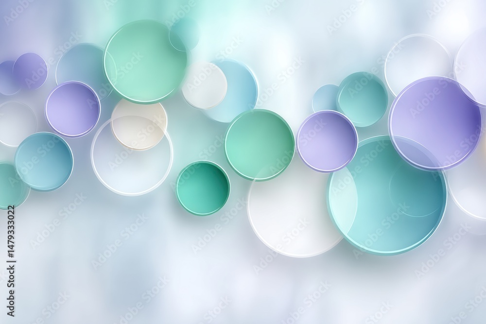 Poster low contrast geometric pattern with overlapping circles in soft cool blues and mint tones, light mod