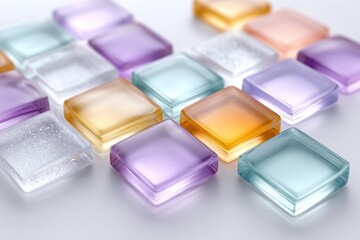 Sparkling grid glass layout in pastel and bright tones, balanced and flat with subtle highlights, designed for decorative auxiliary use,