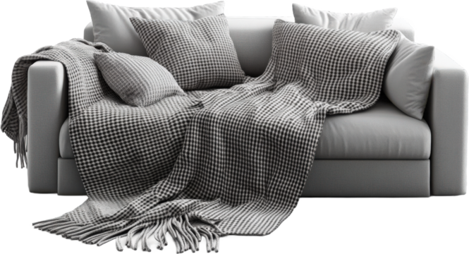 Modern Minimalist Sofa with Throw Blanket