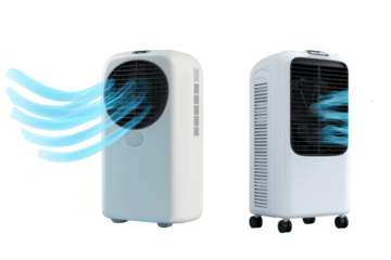 Portable Air Cooler With Cooling Airflow, Studio Product Shot On Transparent Background