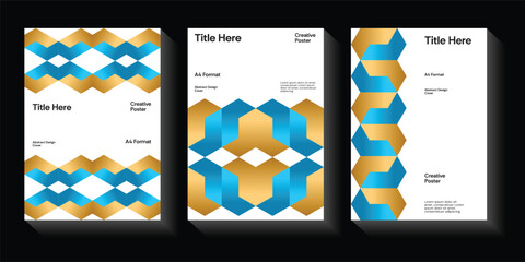 Corporate report cover. Isometric abstract illustration design layout bundle. Business presentation vector A4 vertical orientation front page mock up set. Company identity brochure 