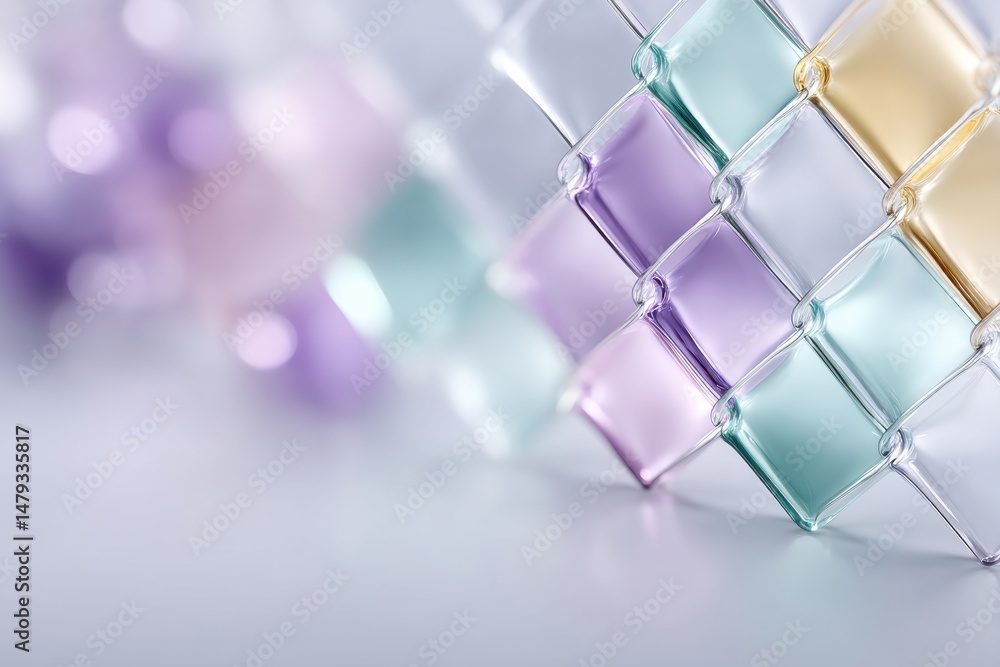 Poster flat auxiliary image of colorful grid glass surface, sparkling reflections and simple abstract desig