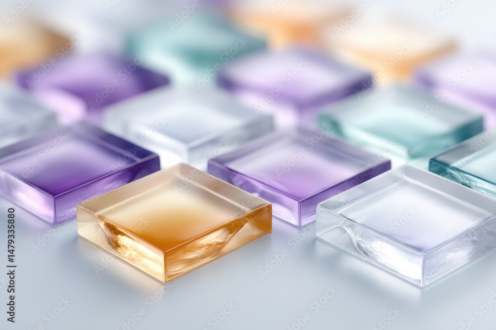 Poster flat auxiliary image of colorful grid glass surface, sparkling reflections and simple abstract desig