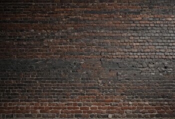 Fototapeta premium Dark, uneven brick wall; chipped paint, distressed mortar , crumbling, aged, bleak
