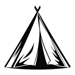 Stylized black and white vector illustration of a camping tent or teepee © Tanjila
