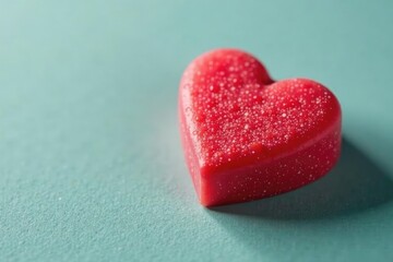 Fototapeta premium Close-up of a single, red heart-shaped valentine's day candy Sweet, romantic, love symbol , smooth, sweet