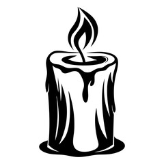 Black and White Candle Illustration with a Dripping Wax Effect Design