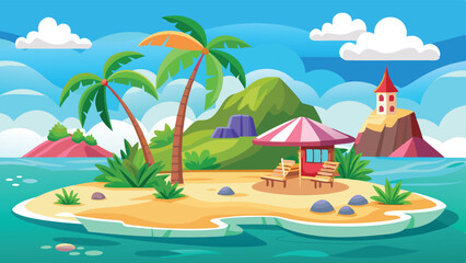 tropical beach with palm trees and boat