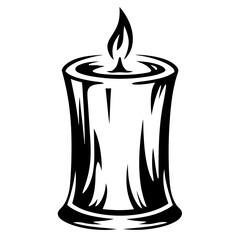 Stylized vector image of a burning candle with thick black outlines