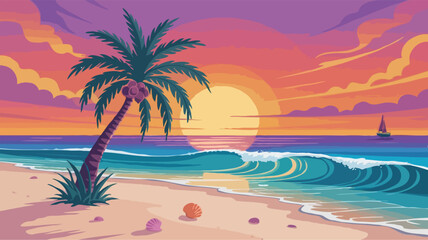 tropical ,beach with palm, trees,