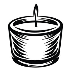 Stylized vector illustration of a burning tealight candle in black and white