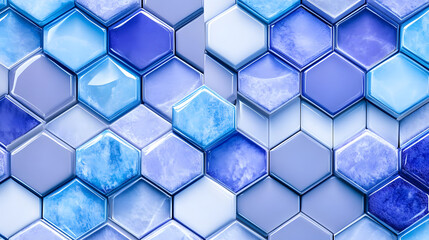 Fototapeta premium Hexagon Tiles: Blue Hues, Abstract Design