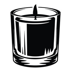 Monochrome illustration of a candle in a glass holder with a flame