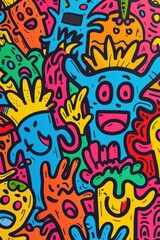 Obraz premium Vibrant Doodle Art: Whimsical Characters & Abstract Cartoon Illustration